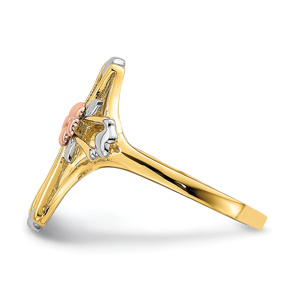 14K Two-tone W/White Rhodium Polished Cross w/Flower Ring
