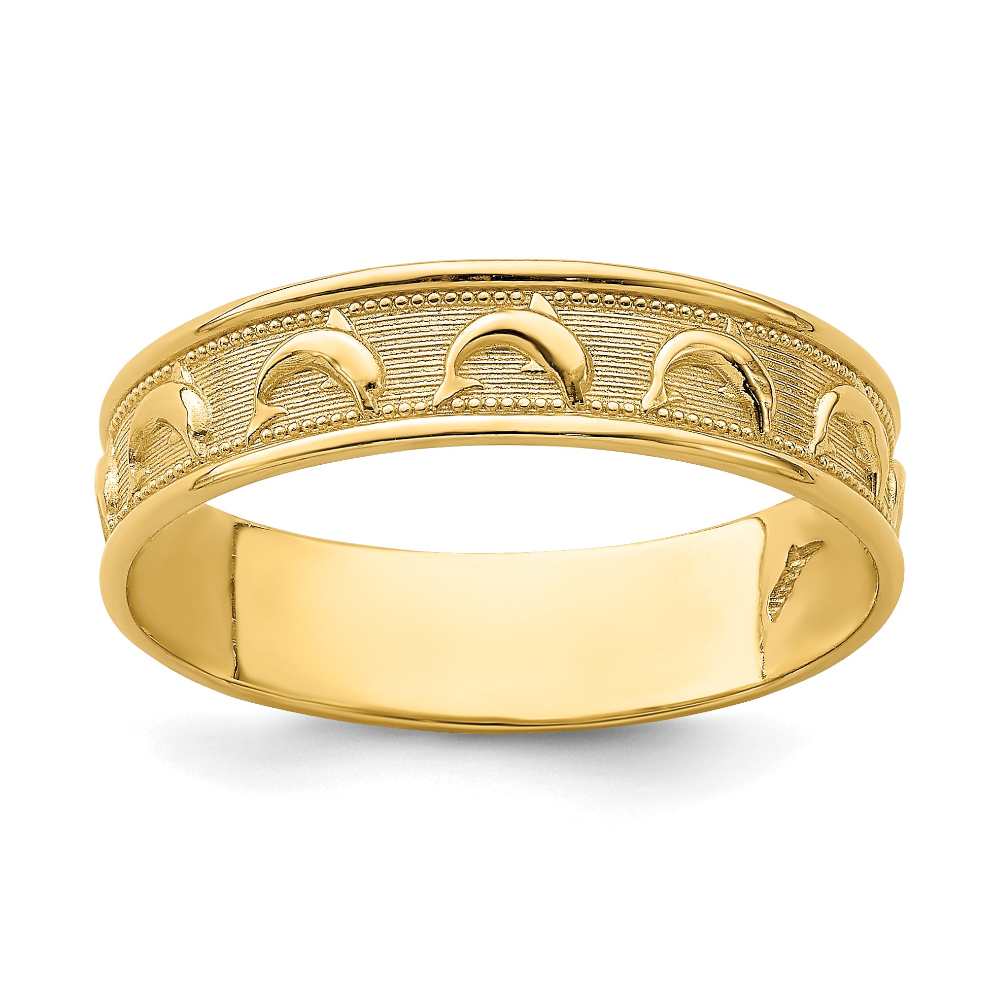 14K Gold Polished and Textured Dolphin Engraved Thumb Ring Main image
