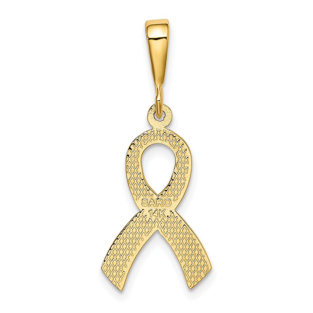 Exquisite 14K Gold Awareness Pendant With Polished Finish And Textured Design