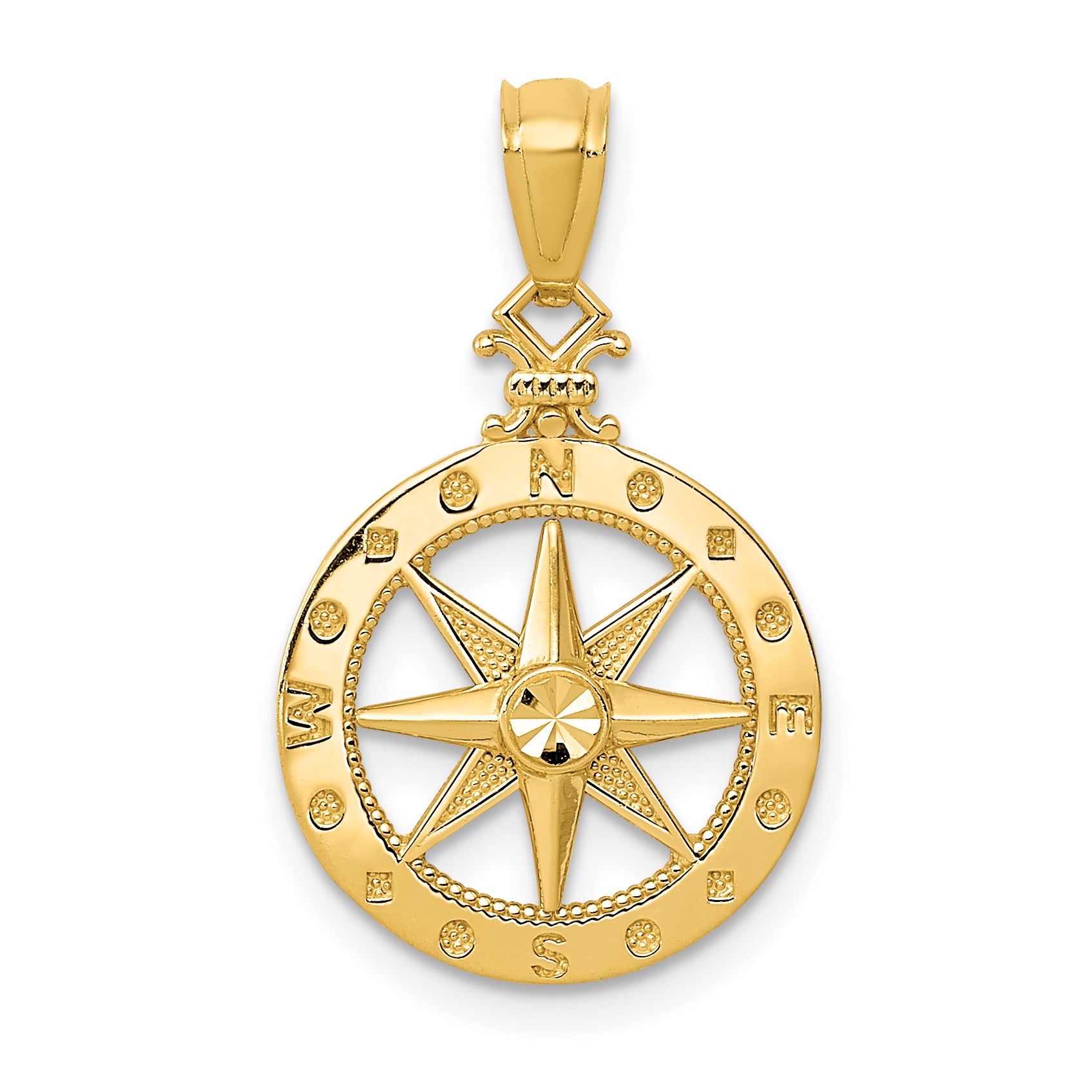 14k Diamond-cut Polished Compass Pendant Main image