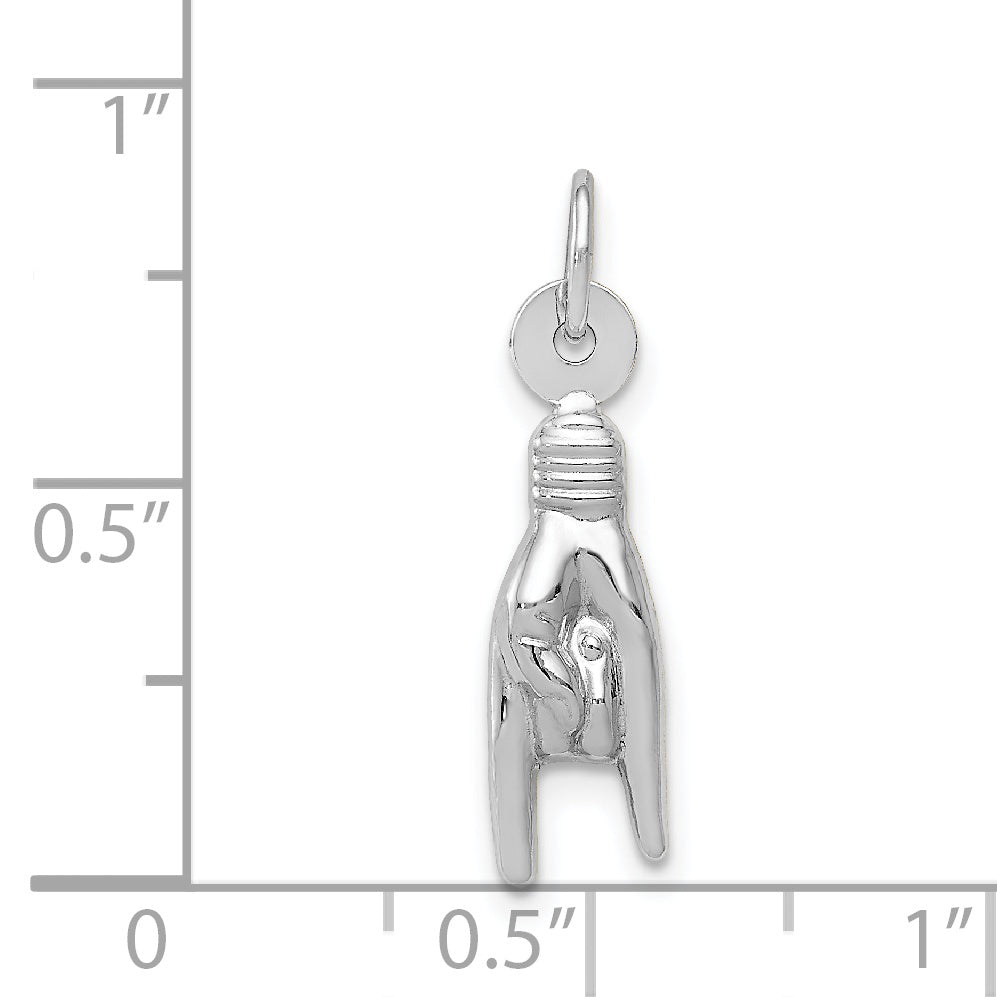 14K White Gold 3-D Rock On Sign Charm