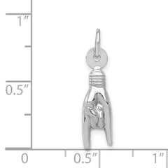 14K White Gold 3-D Rock On Sign Charm