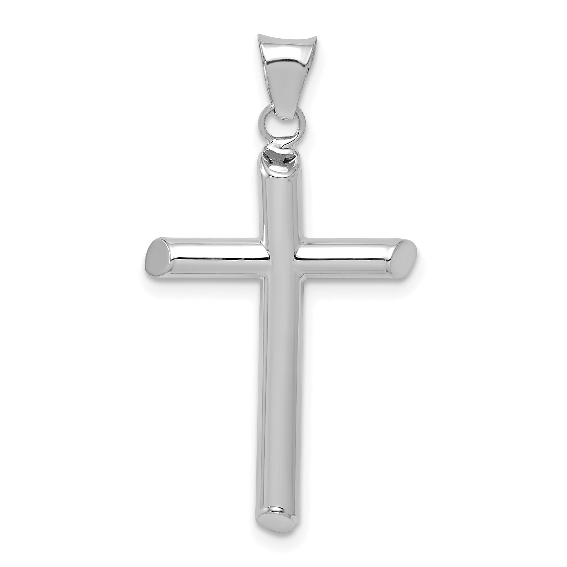 14k White Gold Polished Tube Cross Pendant Main image