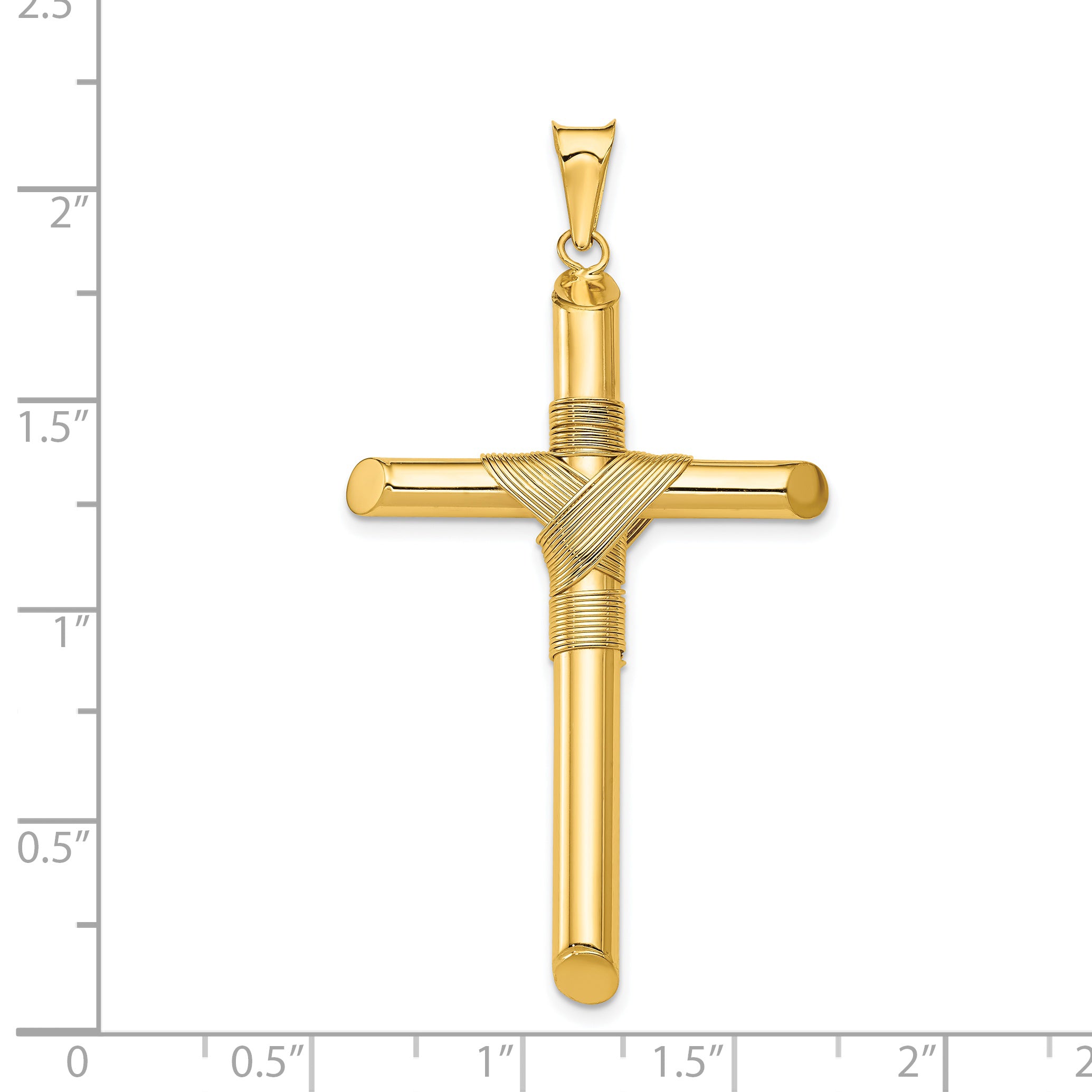 14K Polished with Center Wrap Tube Cross Pendant