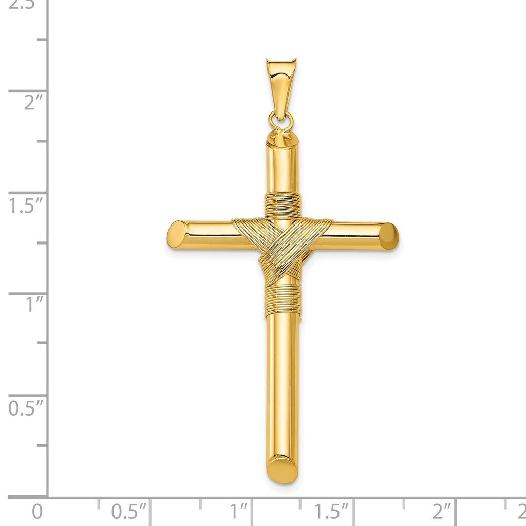 14K Polished with Center Wrap Tube Cross Pendant