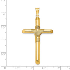 14K Polished with Center Wrap Tube Cross Pendant