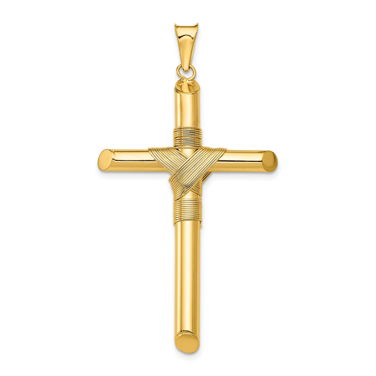Wrapped Tube Cross Pendant in 14K Yellow Gold, 51mm - Sophia Jewelers Main image