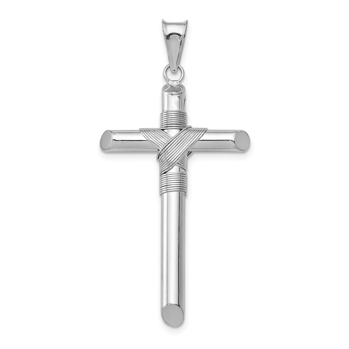 Wrap Tube Cross Pendant in 14K White Gold, 43mm - Sophia Jewelers Main image
