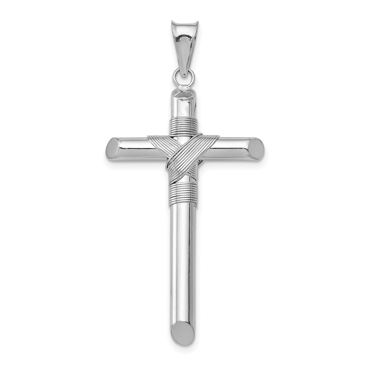 14K White Gold with Center Wrap Tube Cross Pendant