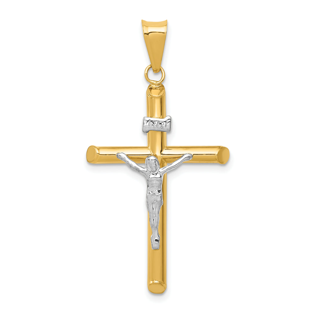 14k Two-Tone Polished INRI Crucifix Pendant