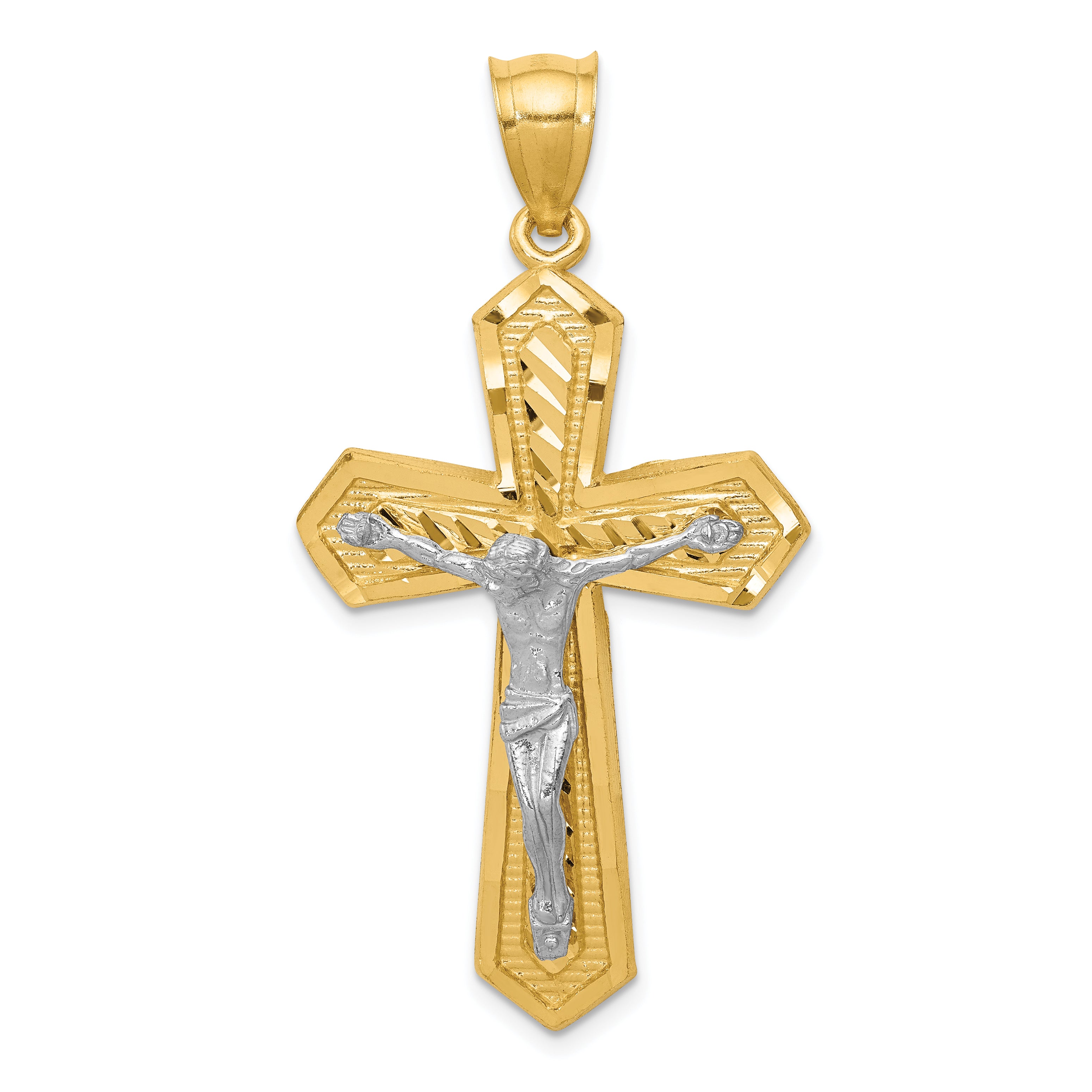 14K Two-Tone Gold Diamond-Cut and Polished Passion Crucifix Pendant