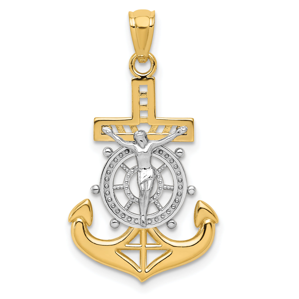 Mariner's Crucifix Pendant in 14K Yellow Gold, 26mm - Sophia Jewelers