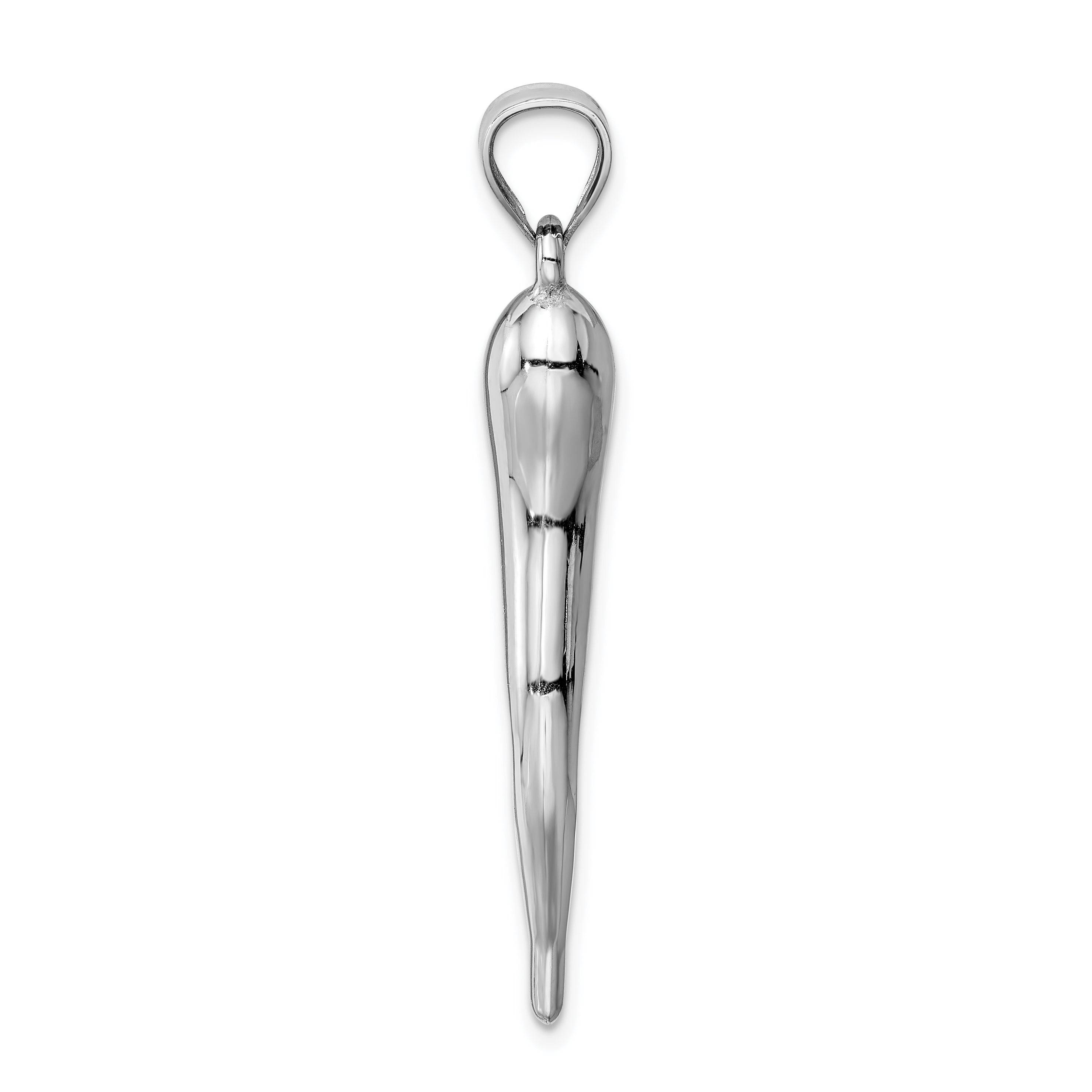 14k White Gold Hollow 3-D Italian Horn Pendant
