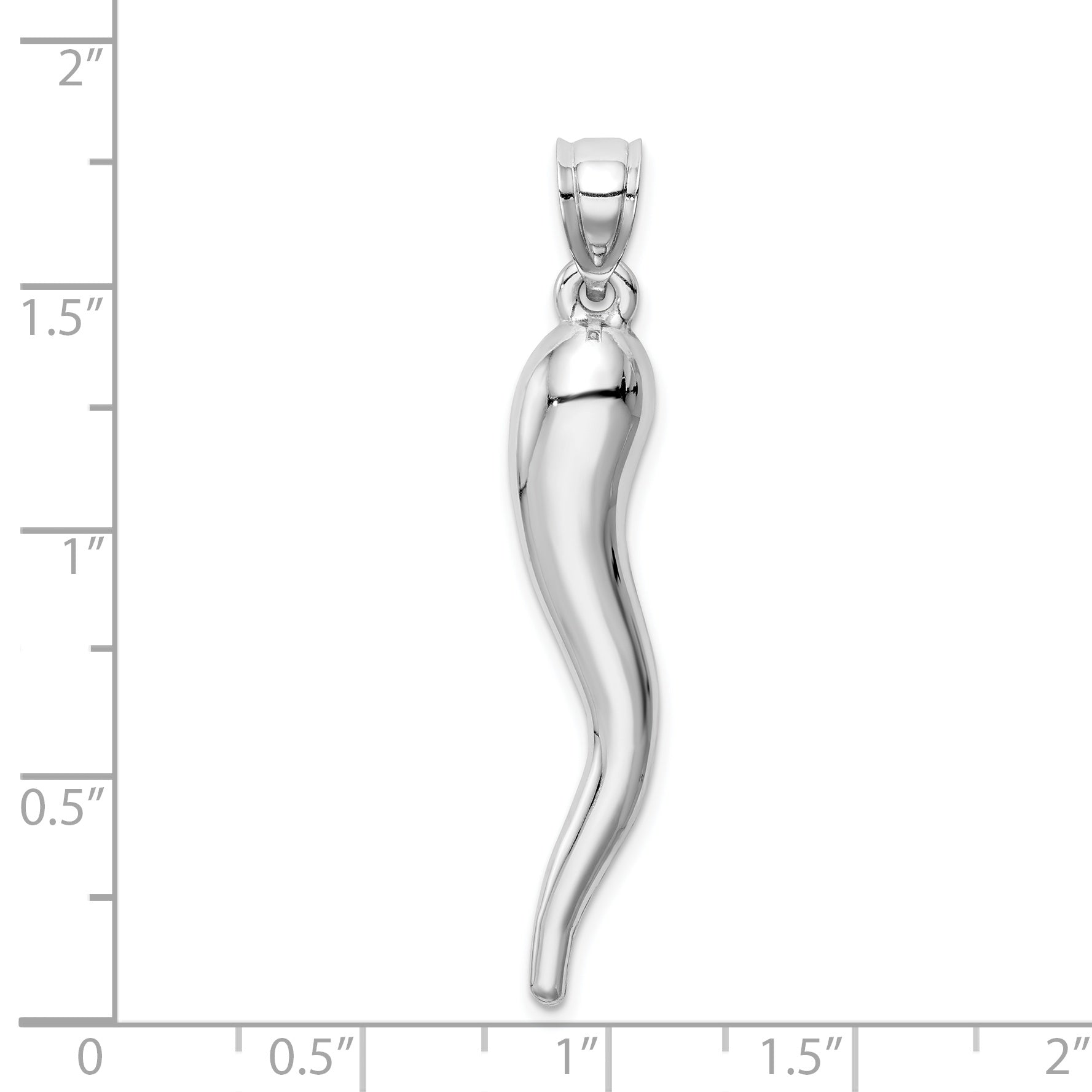 14k White Gold Hollow 3-D Italian Horn Pendant