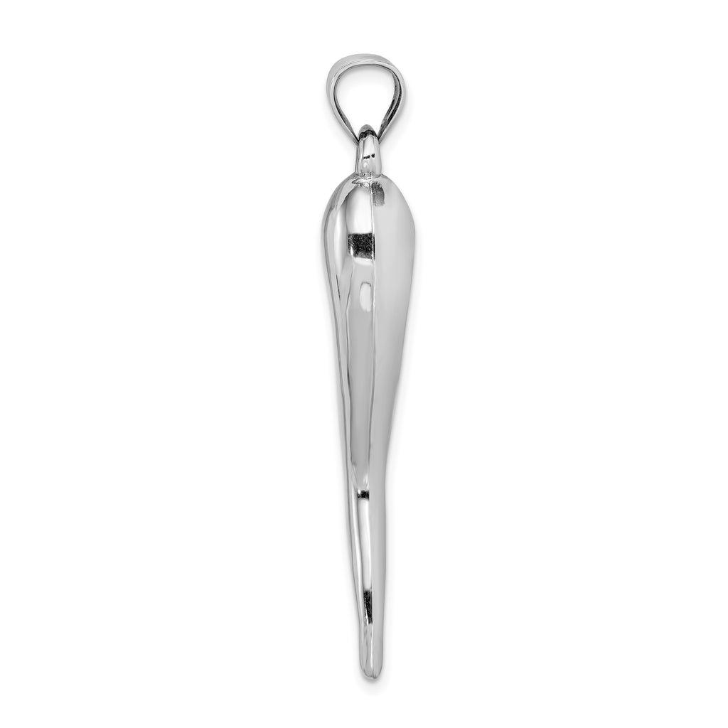 14k White Gold Hollow 3-D Italian Horn Pendant