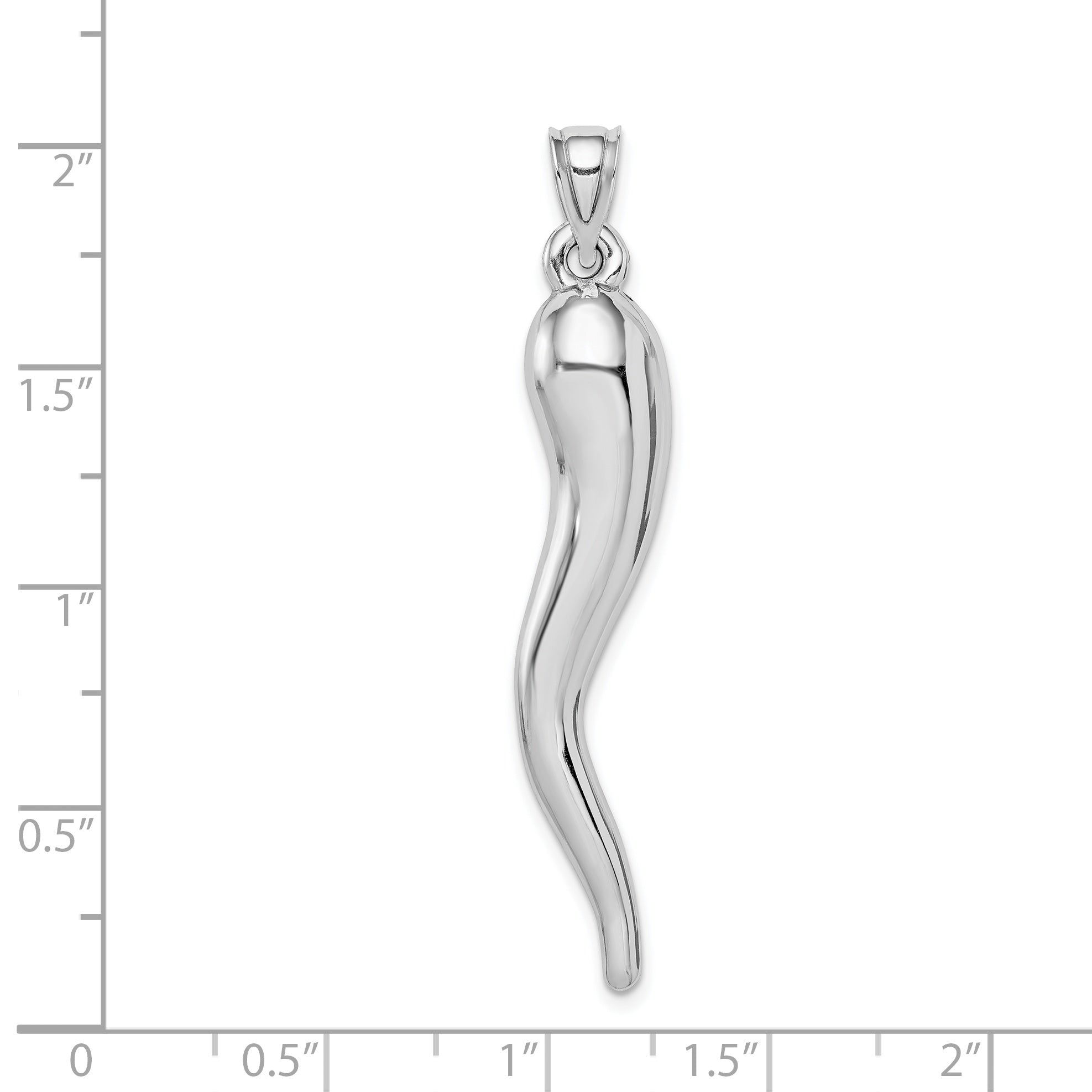 14k White Gold Hollow 3-D Italian Horn Pendant