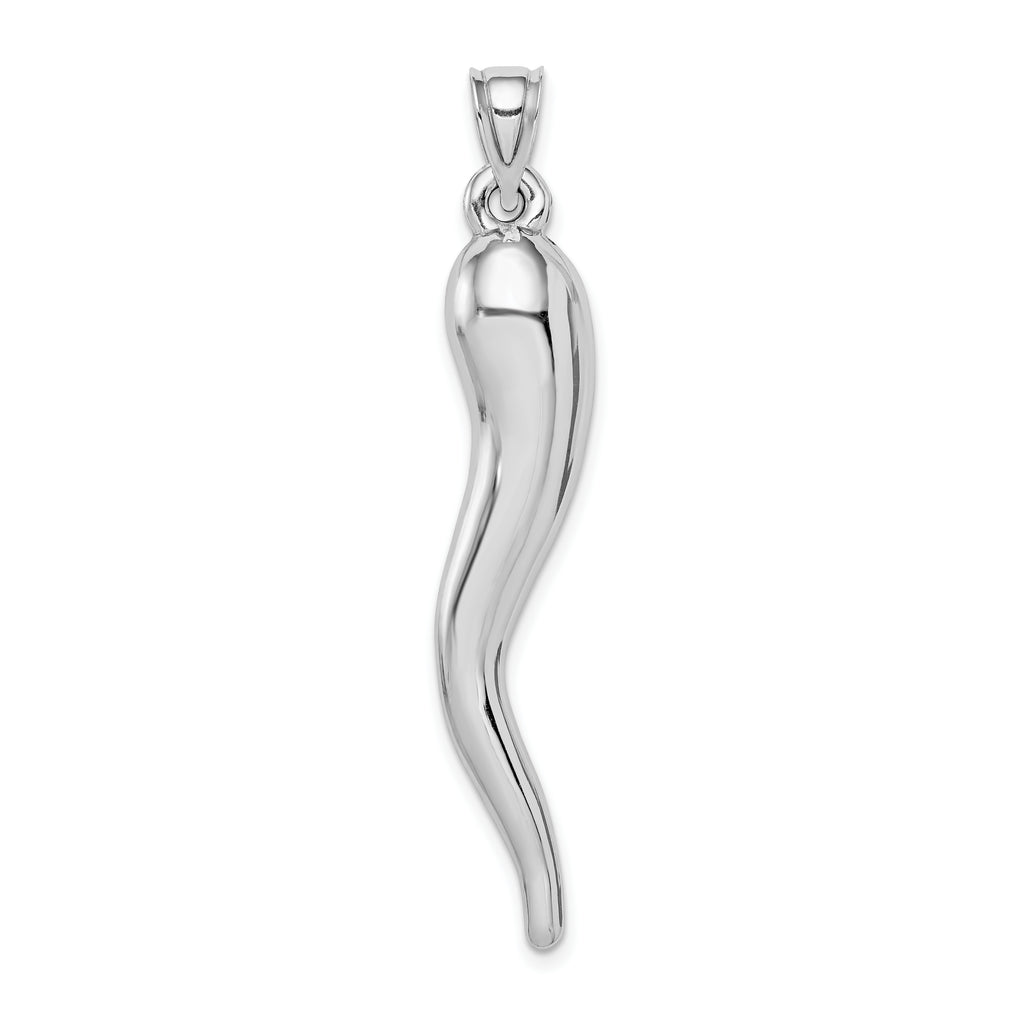 14k White Gold Hollow 3-D Italian Horn Pendant
