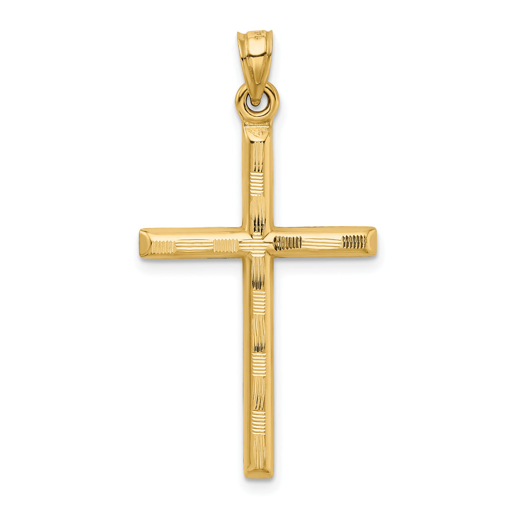 14k Hollow Diamond-cut Cross Pendant