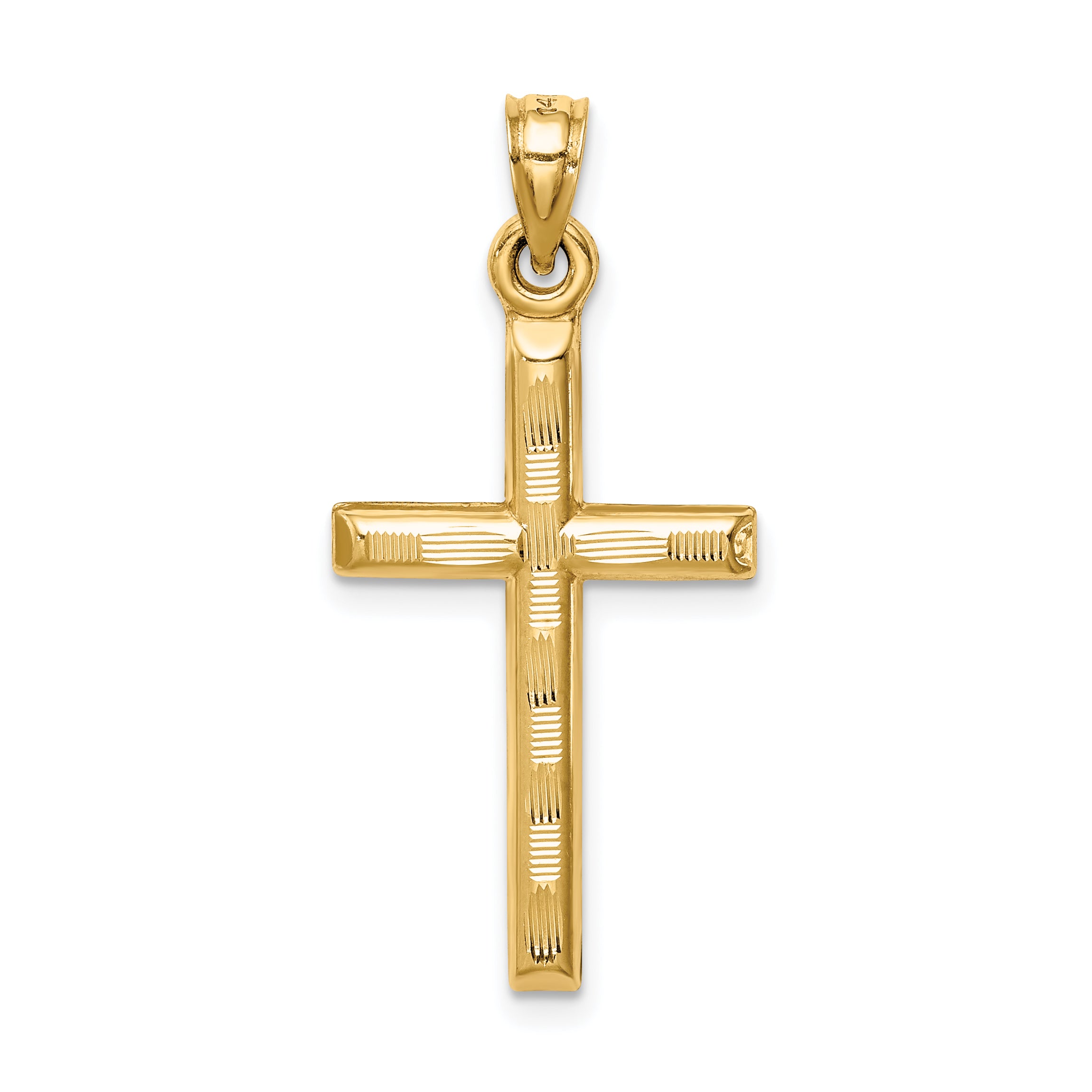14k Hollow Diamond-cut Cross Pendant