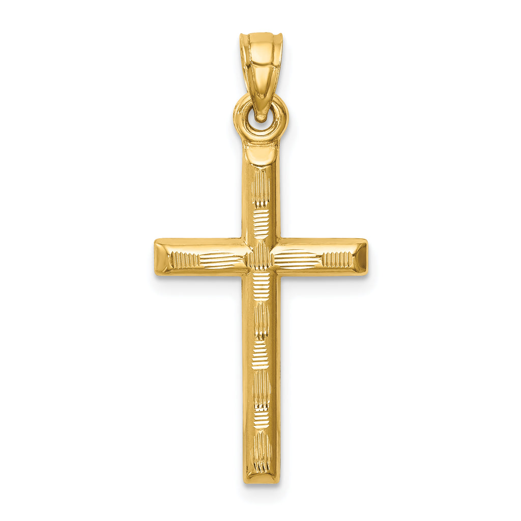 14k Hollow Diamond-cut Cross Pendant