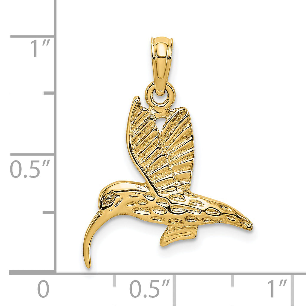 14K Textured Hummingbird Flying Charm