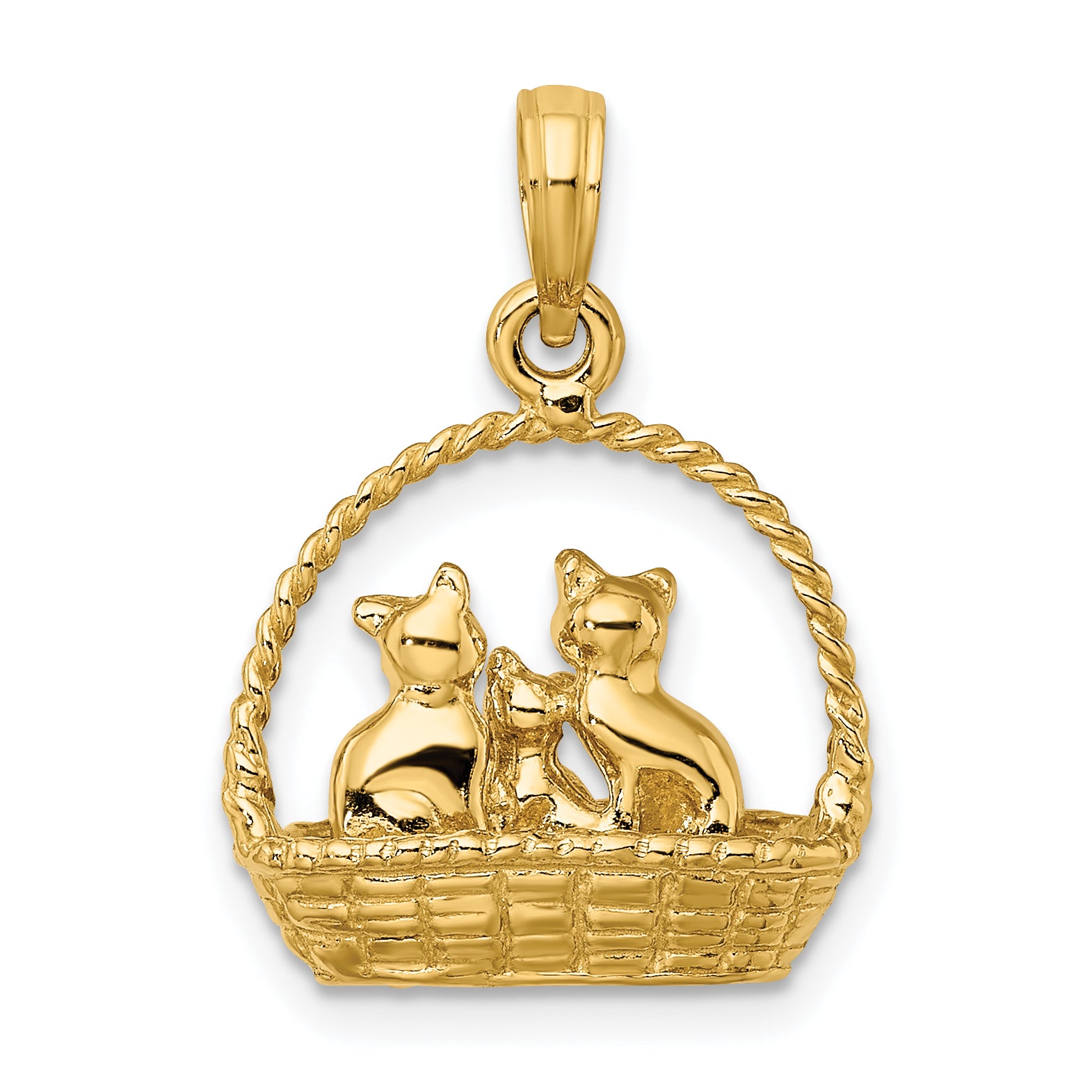 14K 3-D Cats Inside Of Basket Charm