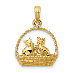 14K 3-D Cats Inside Of Basket Charm