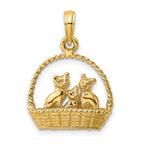 14K 3-D Cats Inside Of Basket Charm