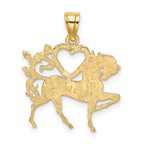 14K Textured Heart and Horse Charm