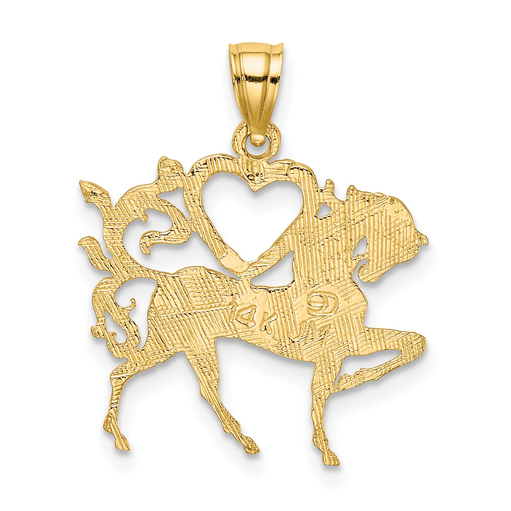 14K Textured Heart and Horse Charm
