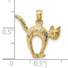 14K 3-D Textured Arch Back and Raised Tail Cat Charm