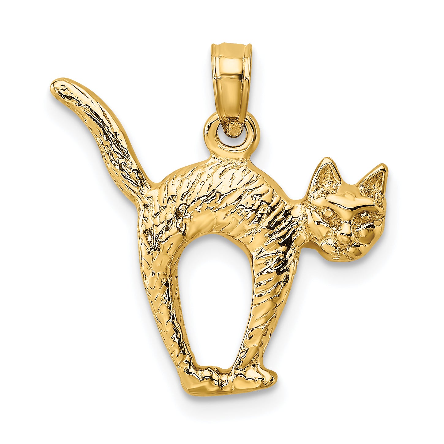 14K 3-D Textured Arch Back and Raised Tail Cat Charm Main image