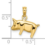 14K 3-D Polished Pig with Curly Tail Charm