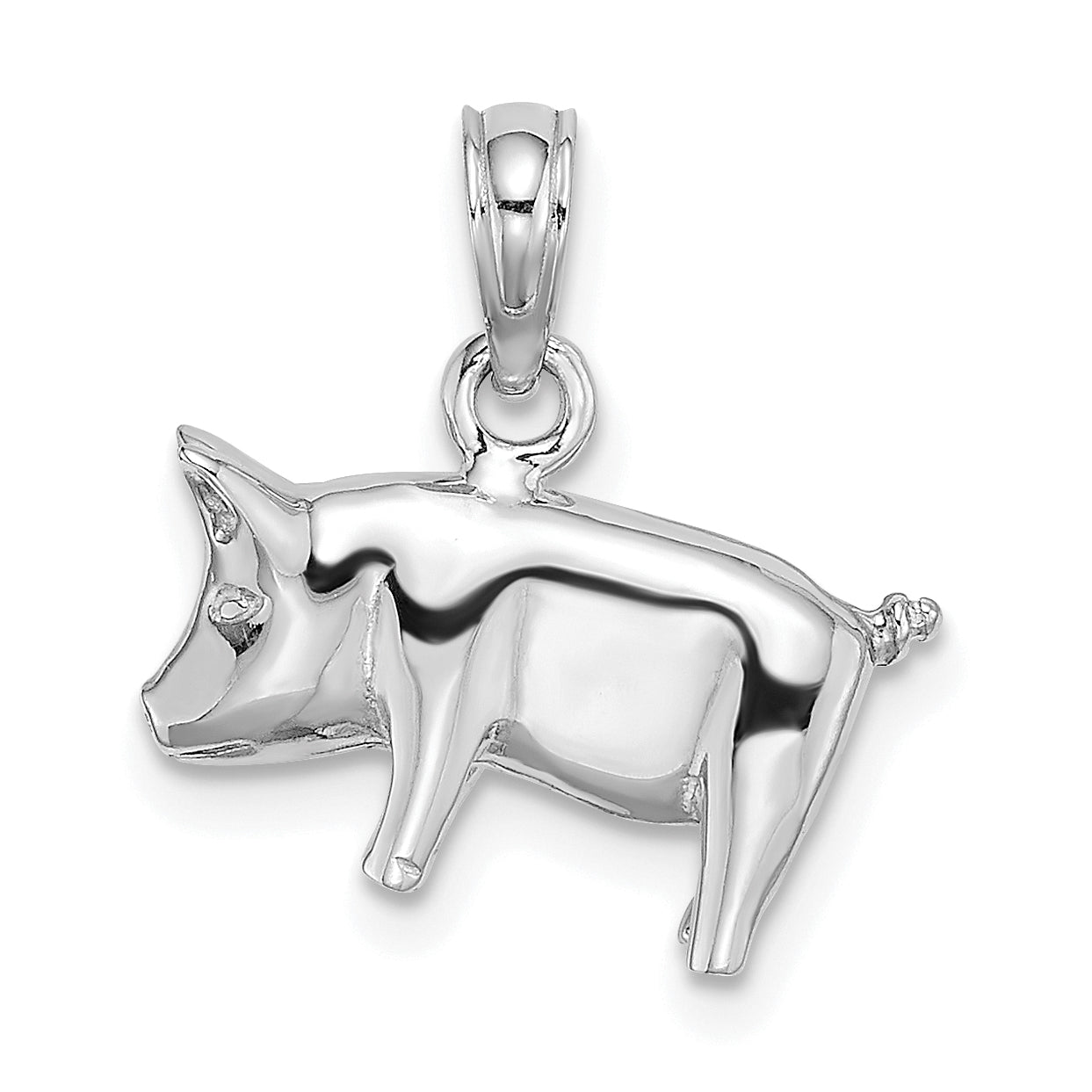 14K White Gold 3-D Polished Pig with Curly Tail Charm Main image
