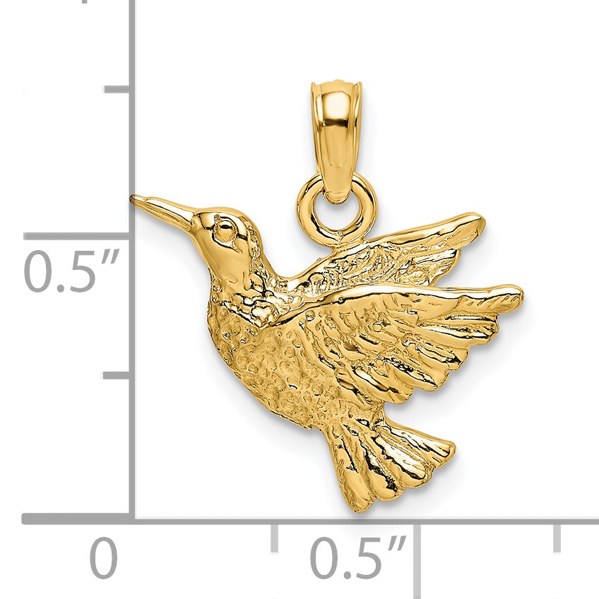 14K Engraved Hummingbird Charm