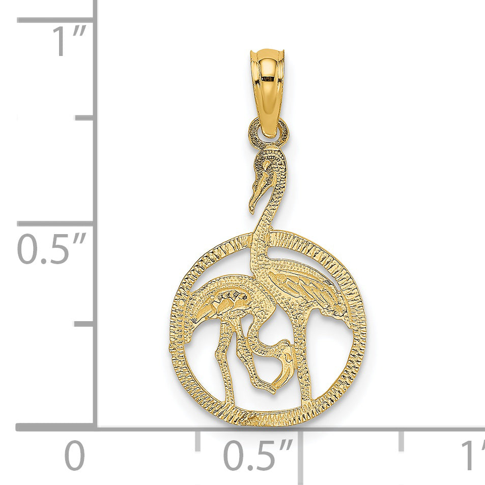 14K Flamingos In Circle Charm