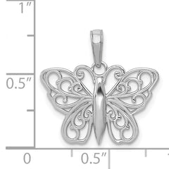14K White Gold Filigree Butterfly Charm
