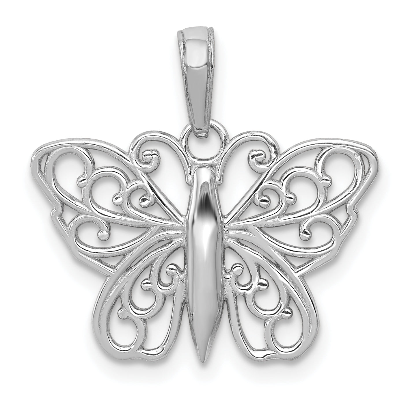 14K White Gold Filigree Butterfly Charm Main image