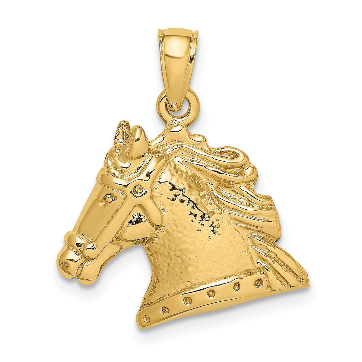 Horse Head Charm in 14K Yellow Gold, 23mm Textured - Sophia Jewelers Main image