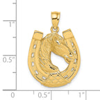14K Polished and Engraved Horse Head In Shoe Charm