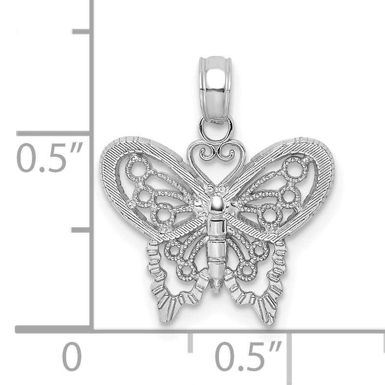 14K White Gold Polished and Beaded Butterfly Charm