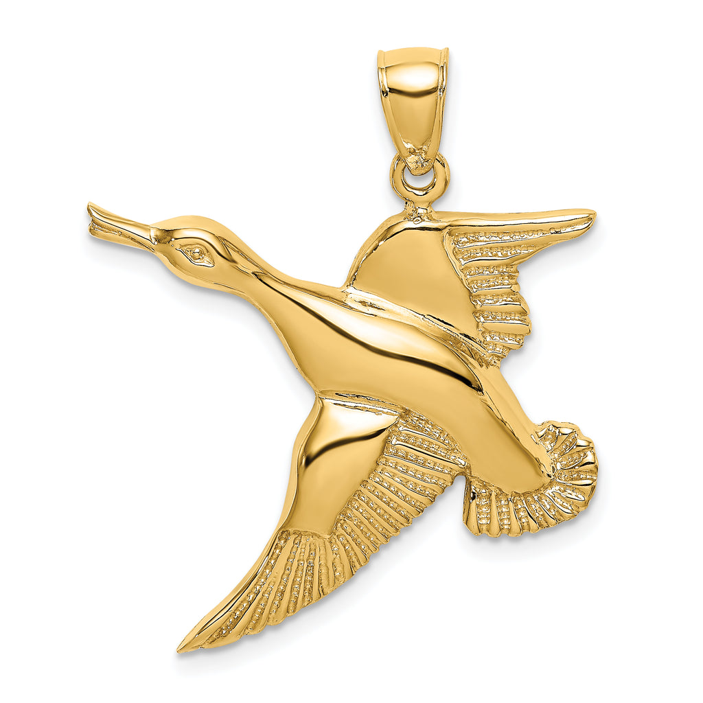 14K Textured Flying Duck Charm