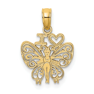 Heart Butterfly Charm in 14K Yellow Gold, 16mm Textured - Sophia Jewelers