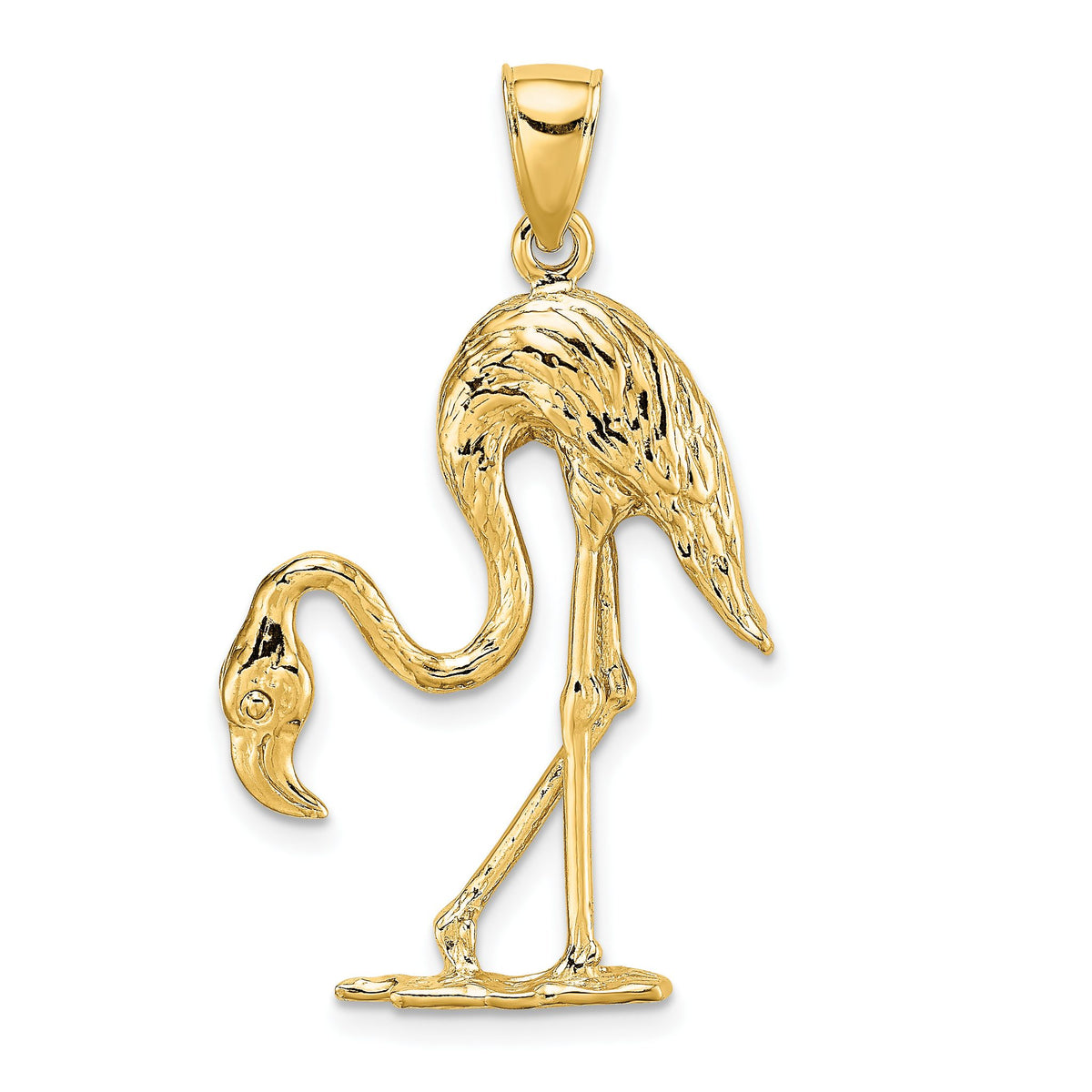 Flamingo Charm in 14K Yellow Gold, 35mm Textured - Sophia Jewelers Main image
