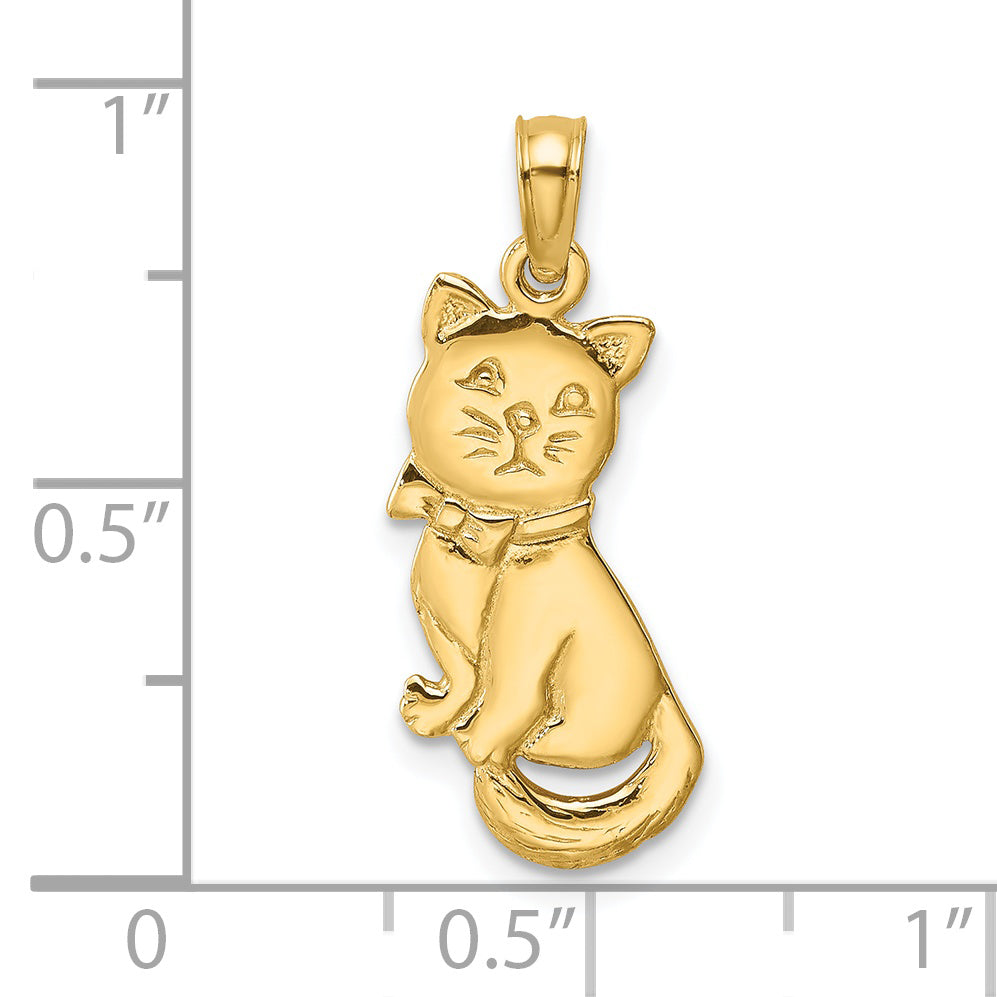 14K 3-D Polished and Bow Sitting Cat Charm