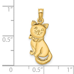 14K 3-D Polished and Bow Sitting Cat Charm