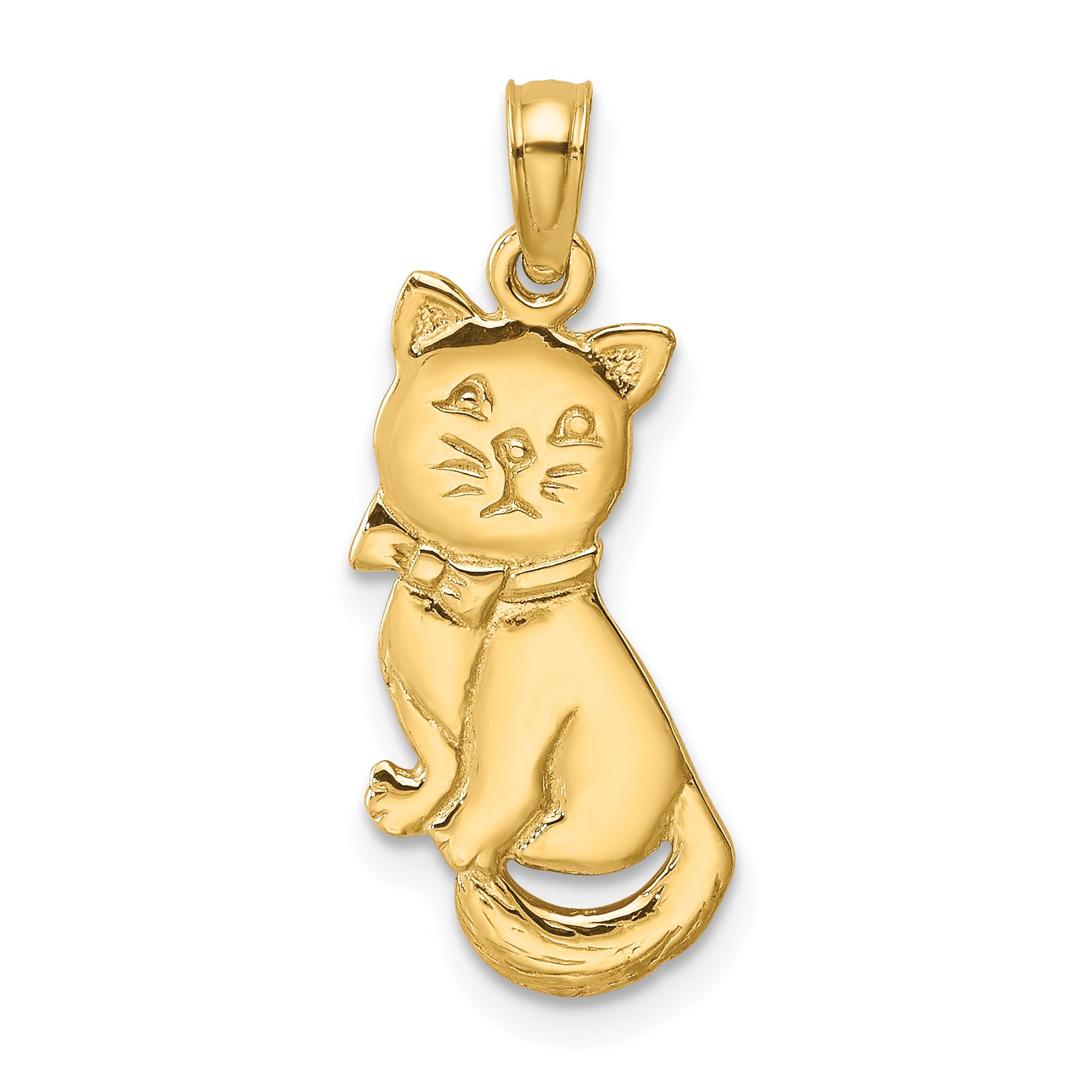 14K 3-D Polished and Bow Sitting Cat Charm Main image