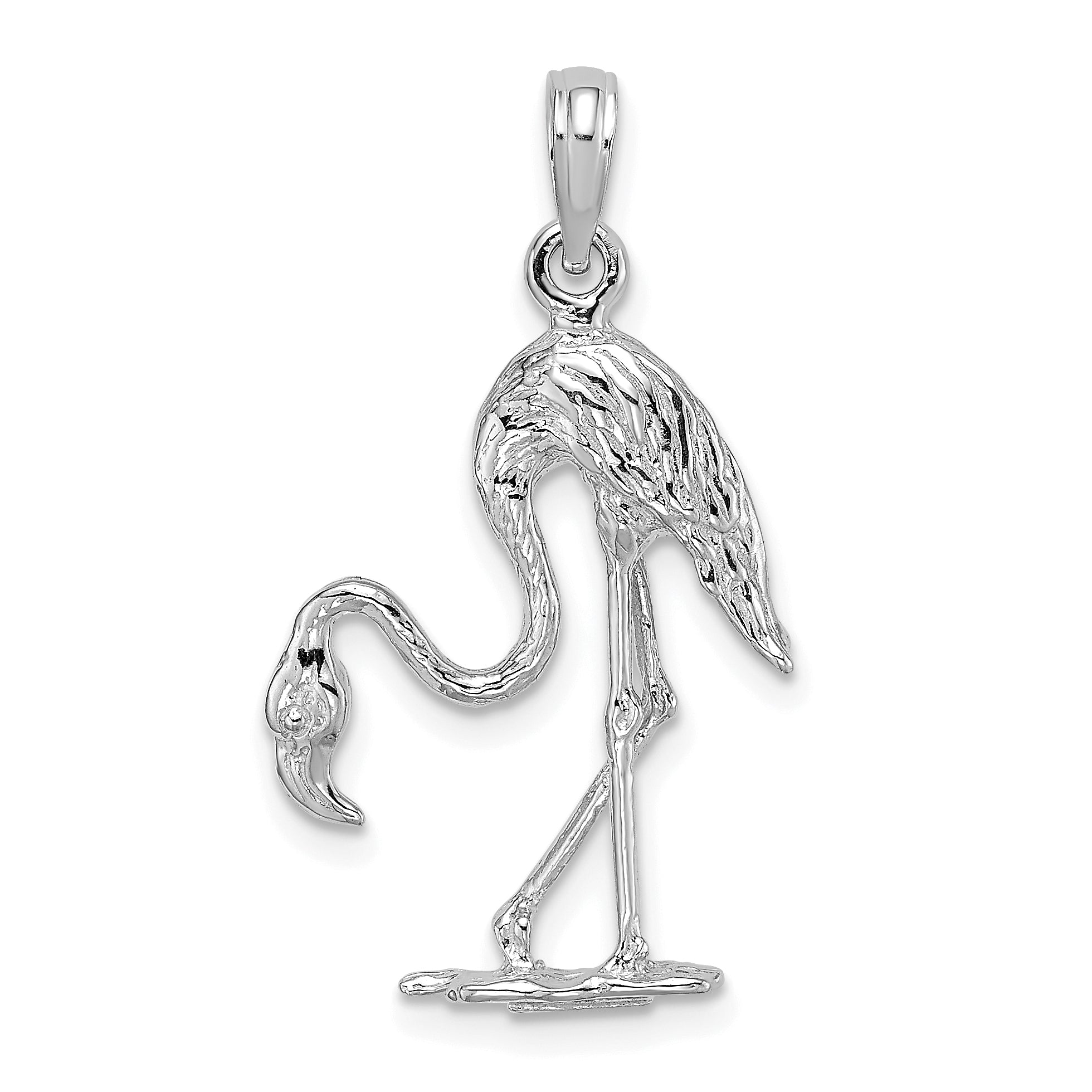14K White Gold 3-D Textured Flamingo Charm Main image