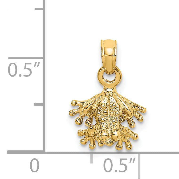14K 3-D Textured Mini Frog Facing Down Charm