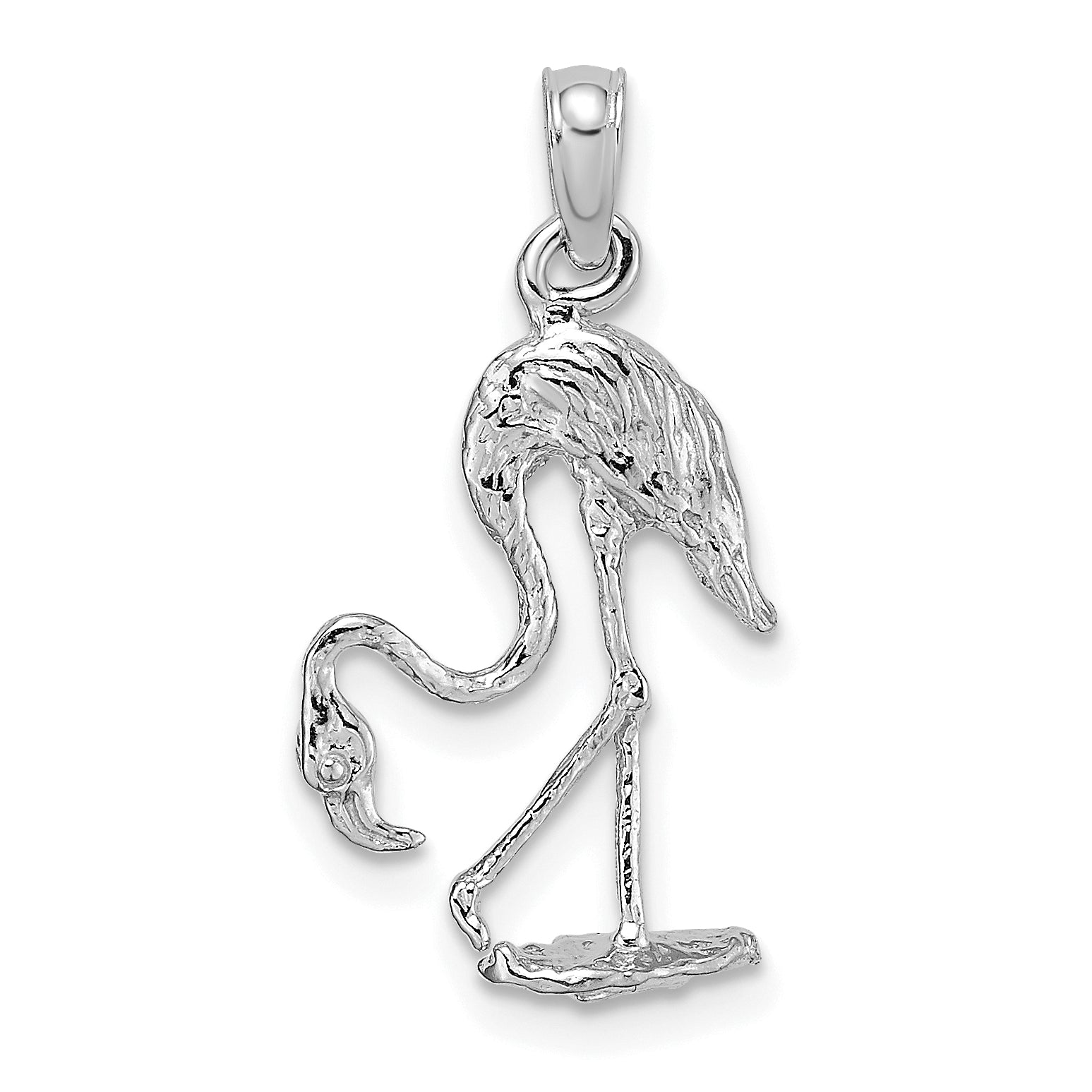 14K White Gold 3-D Textured Flamingo Charm Main image